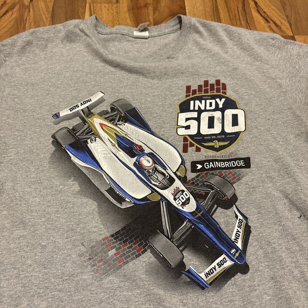 2019 Indy 500 Racing Leaderboard Graphic Grey Shirt Size Large